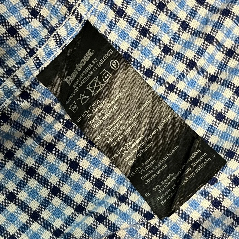 Barbour Gingham Check Tailored Fit Button Shirt Mens Medium Blue White Preppy
